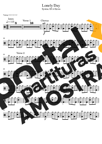 System Of A Down Lonely Day partitura para Bateria