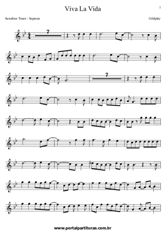 1548 Partitura - Viva la Vida - Saxofone Tenor Soprano (Bb)