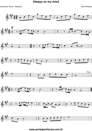 949 Partitura - Always On My Mind - Saxofone Tenor Soprano (Bb)