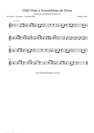 31682 Partitura - (144) Vem à Assembleia De Deus - Saxofone Tenor Soprano (Bb)