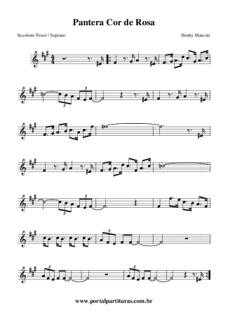 959 Partitura - A Pantera Cor de Rosa (The Pink Panther Theme) - Saxofone Tenor Soprano (Bb)