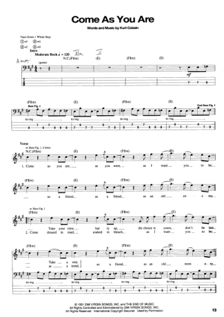 19225 Partitura - Come As You Are - Contra Baixo
