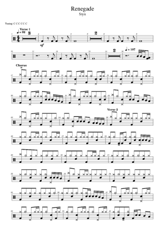 Renegade - Styx | Partitura para Bateria | Download em PDF