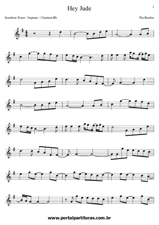 2613 Partitura - Hey Jude - Saxofone Tenor Soprano (Bb)