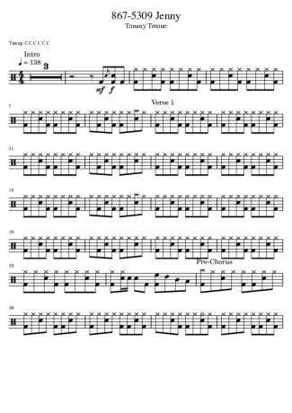 37543 Partitura - 867-5309 Jenny - Bateria
