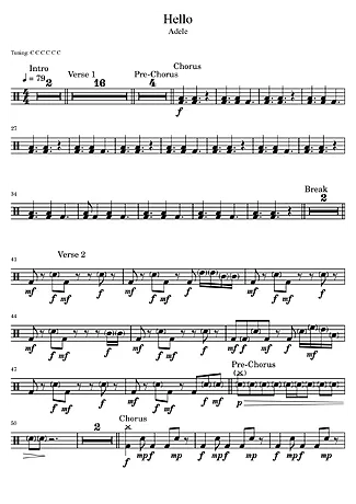 Hello - Adele | Partitura para Bateria | Download em PDF