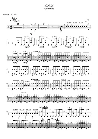 Roller - April Wine | Partitura para Bateria | Download em PDF