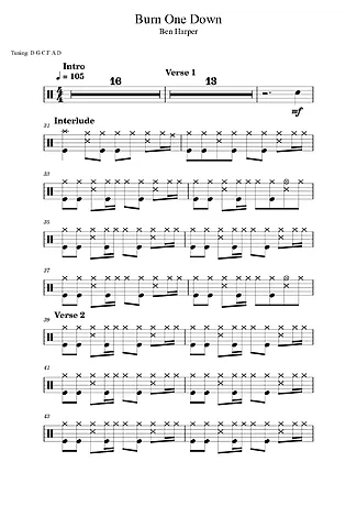 Burn One Down - Ben Harper | Partitura para Bateria | Download em PDF
