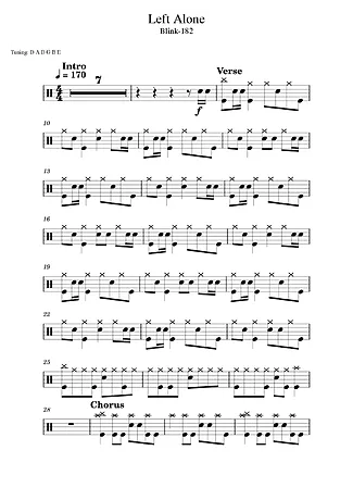 Left Alone - Blink 182 | Partitura para Bateria | Download em PDF