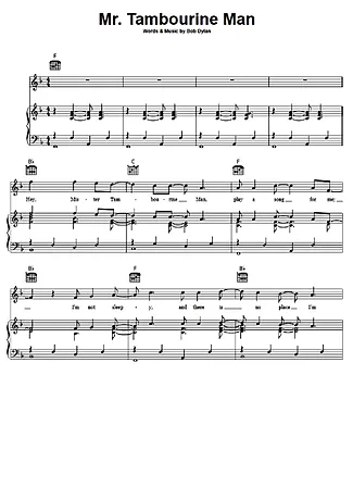 Mr Tambourine Man - Bob Dylan | Partitura para Piano | Download em PDF