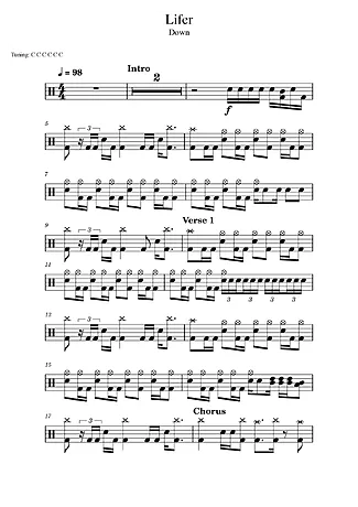 Lifer - Down | Partitura para Bateria | Download em PDF