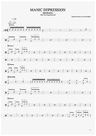 Manic Depression - Jimi Hendrix | Partitura para Bateria | Download em PDF