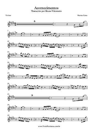 Acontecimentos - Marina Lima | Partitura para Violino | Download em PDF