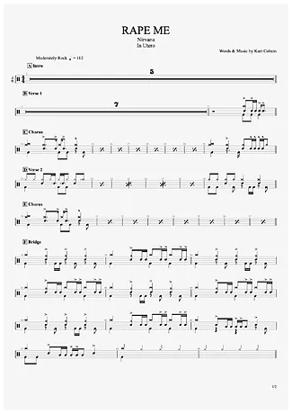 Rape Me - Nirvana | Partitura para Bateria | Download em PDF