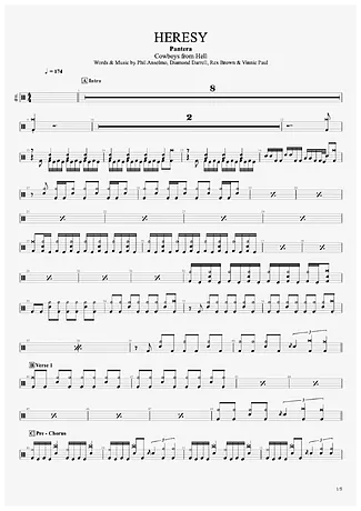 Heresy - Pantera | Partitura para Bateria | Download em PDF
