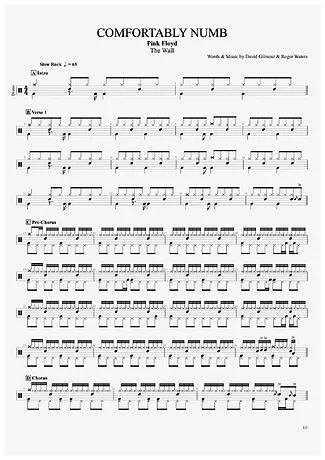 34204 Partitura - Comfortably Numb - Bateria