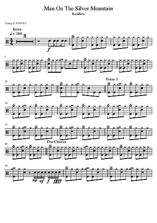 38348 乐谱 - Man On The Silver Mountain - 鼓