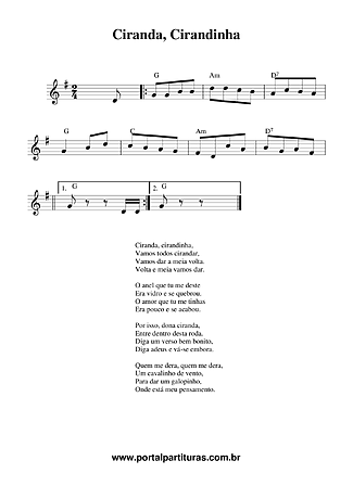 1145 Partitura - Ciranda, Cirandinha - Teclado