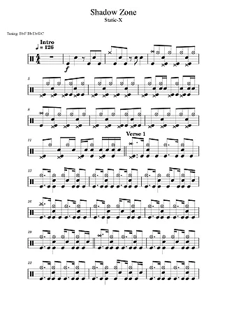 Shadow Zone - Static-X | Partitura para Bateria | Download em PDF