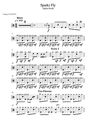 39412 Partitura - Sparks Fly - Bateria