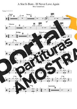 A Star is Born I´ll Never Love Again partitura para Bateria