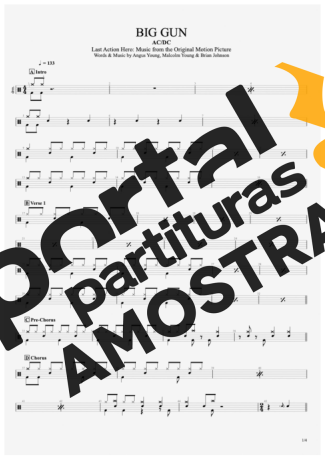 AC/DC  partitura para Bateria