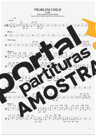 AC/DC  partitura para Bateria