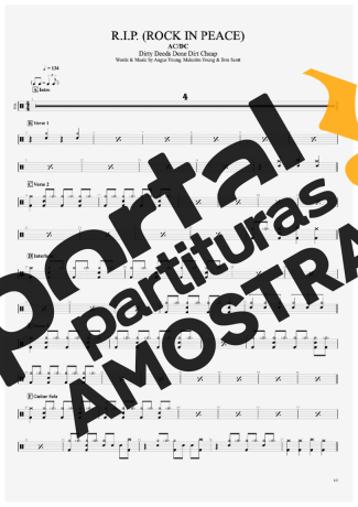 AC/DC R.I.P. (Rock In Peace) partitura para Bateria