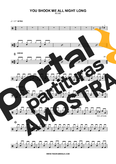 AC/DC You Shook Me All Night Long partitura para Bateria