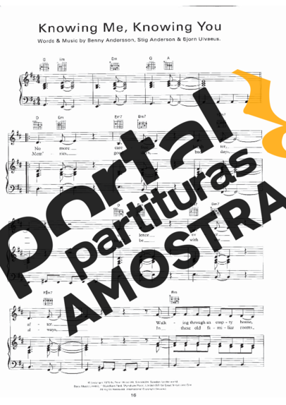 Abba Knowing Me, Knowing You partitura para Piano