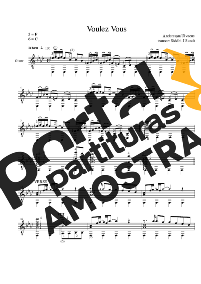 Abba Voulez Vous partitura para Violão
