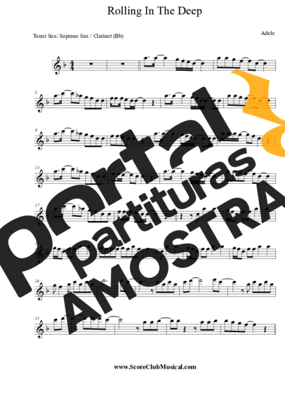 Adele  partitura para Saxofone Tenor Soprano (Bb)