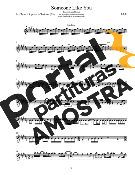 Adele Someone Like You partitura para Saxofone Tenor Soprano (Bb)