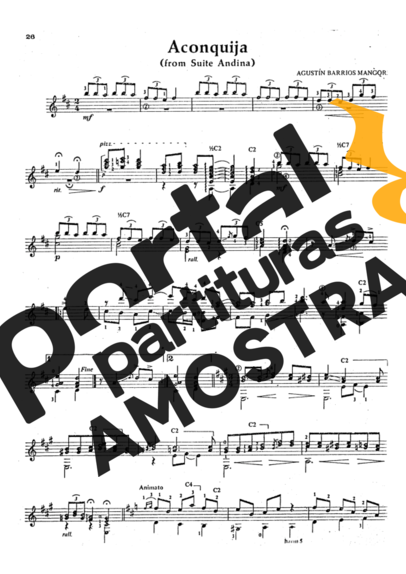 Agustin Barrios  partitura para Violão