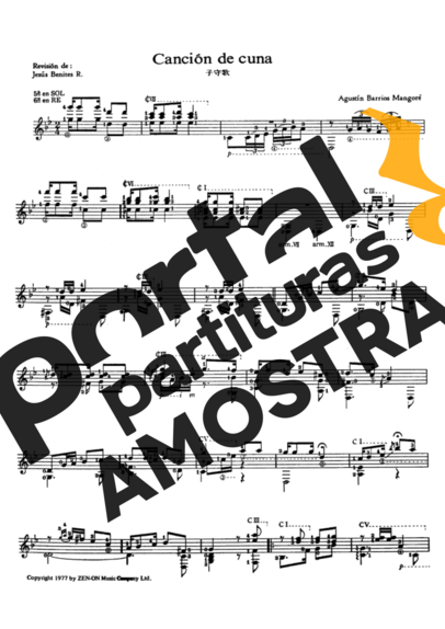 Agustin Barrios Canción De Cuna partitura para Violão