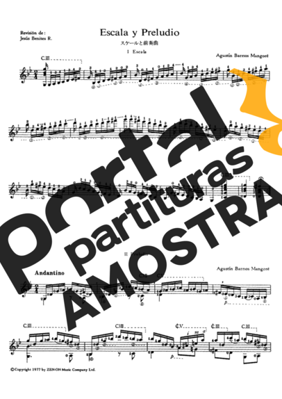 Agustin Barrios Escala Y Preludio partitura para Violão
