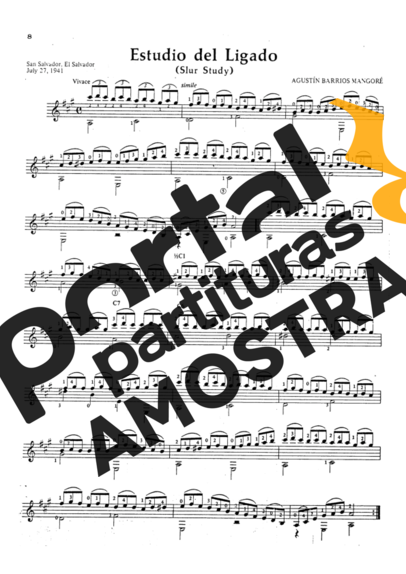 Agustin Barrios Estudio Del Ligado partitura para Violão