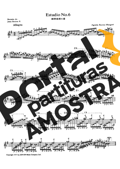 Agustin Barrios Estudio No 6 partitura para Violão