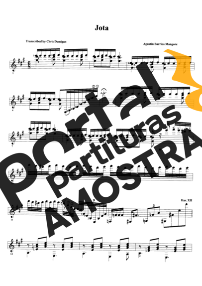 Agustin Barrios Jota partitura para Violão