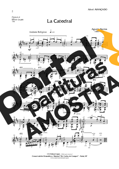 Agustin Barrios La Catedral partitura para Violão