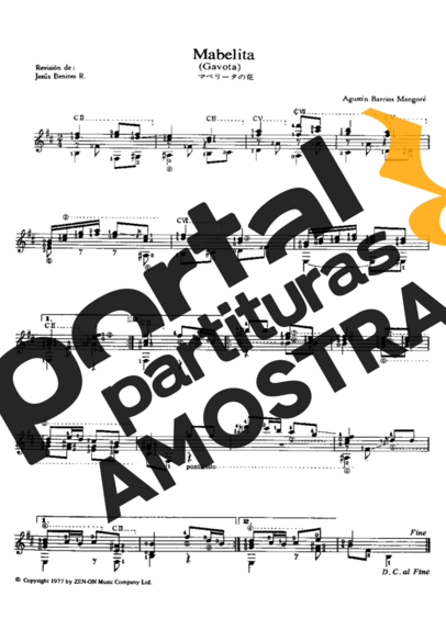 Agustin Barrios Mabelita partitura para Violão