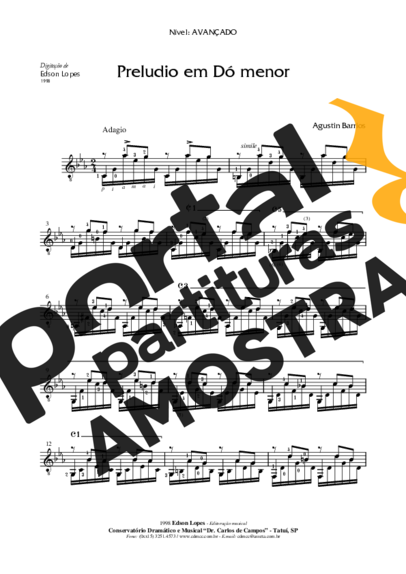 Agustin Barrios Prelúdio Nr 4 em Do menor partitura para Violão