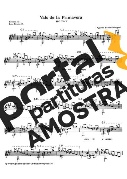 Agustin Barrios Vals De La Primavera partitura para Violão