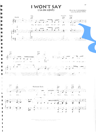 Alan Menken I Wont Say (Im In Love) (Hercules)  partitura para Piano