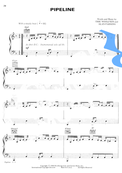 Alan Parsons Pipeline partitura para Piano