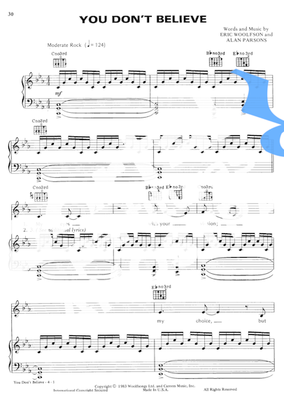 Alan Parsons You Don´t Believe partitura para Piano