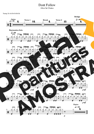 Alice in Chains Don´t Follow partitura para Bateria