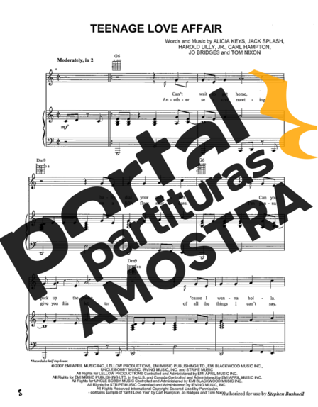 Alicia Keys Teenage Love Affair partitura para Piano
