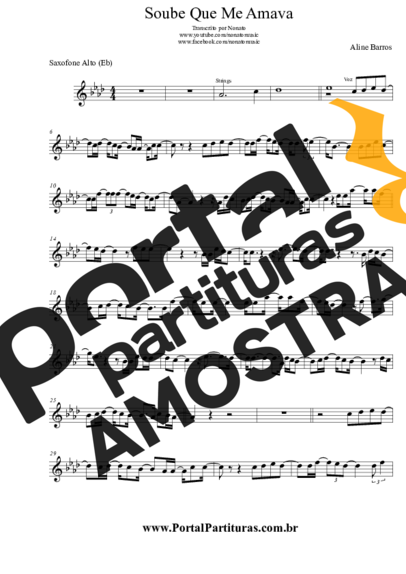 Aline Barros Soube Que Me Amava partitura para Saxofone Alto (Eb)