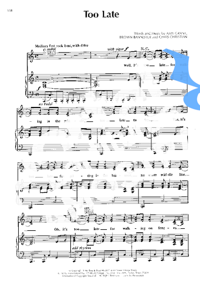Amy Grant Too Late partitura para Piano